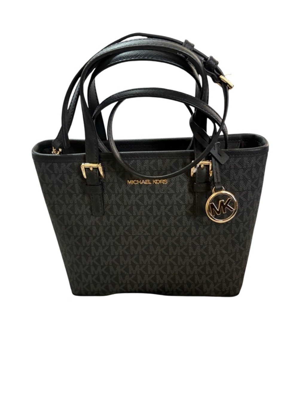 Michael Kors Black MK Signature Tote with Gold Accents - Picture 2 of 13